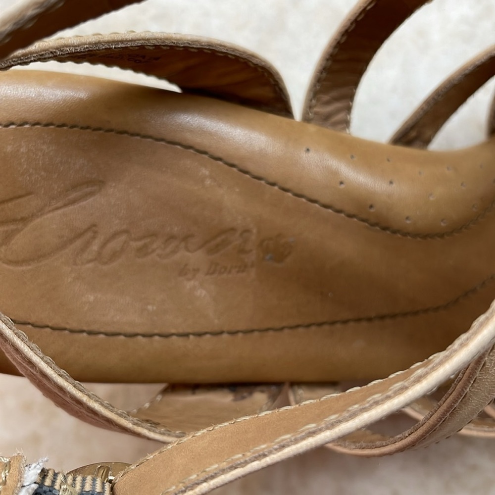 Crown Born Sandals Leather Size 11 Strappy Snake Print Heel Vedge Shoes Nude - Picture 7 of 15